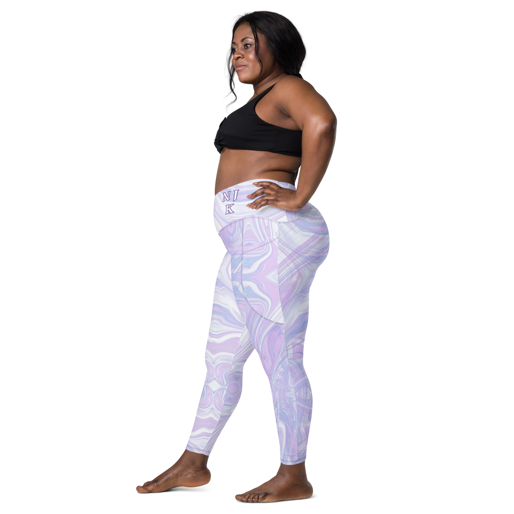 Blue Booberry Crossover Leggings With Pockets