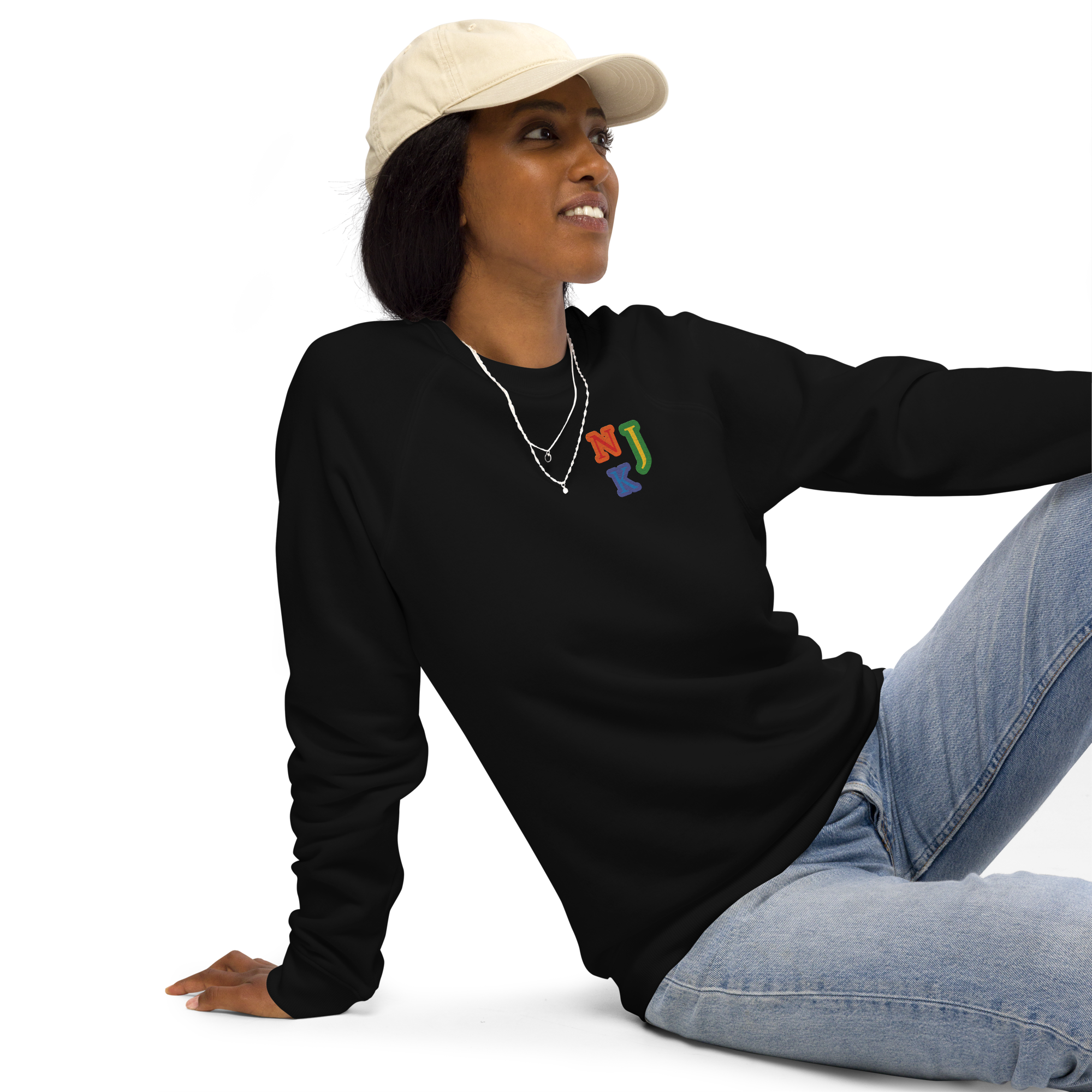 True Pride Unisex Embroidered Organic Raglan Sweatshirt