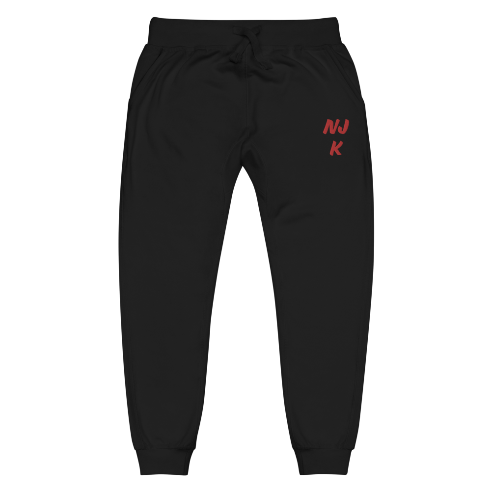 Red NJK Unisex Embroidered Fleece Sweatpants