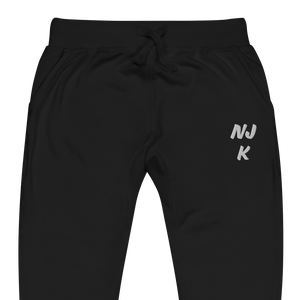 White NJK Unisex Embroidered Fleece Sweatpants