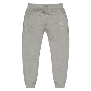 White NJK Unisex Embroidered Fleece Sweatpants