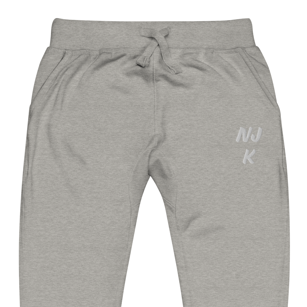 White NJK Unisex Embroidered Fleece Sweatpants