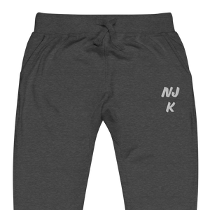 White NJK Unisex Embroidered Fleece Sweatpants