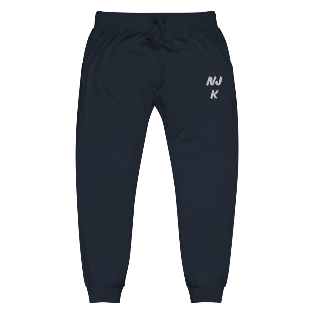 White NJK Unisex Embroidered Fleece Sweatpants