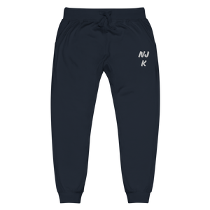 White NJK Unisex Embroidered Fleece Sweatpants