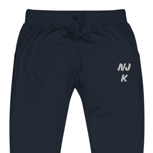 White NJK Unisex Embroidered Fleece Sweatpants